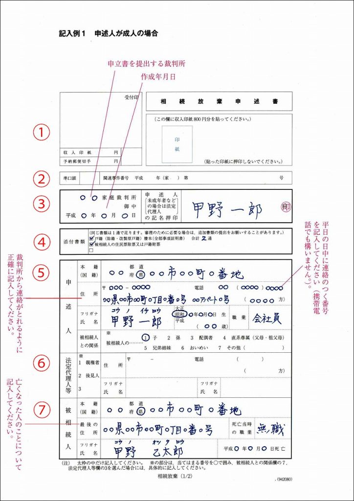 記入例付！相続放棄申述書の書き方。必要書類一覧と提出方法【司法書士監修】 いい相続｜相続手続きの無料相談と相続に